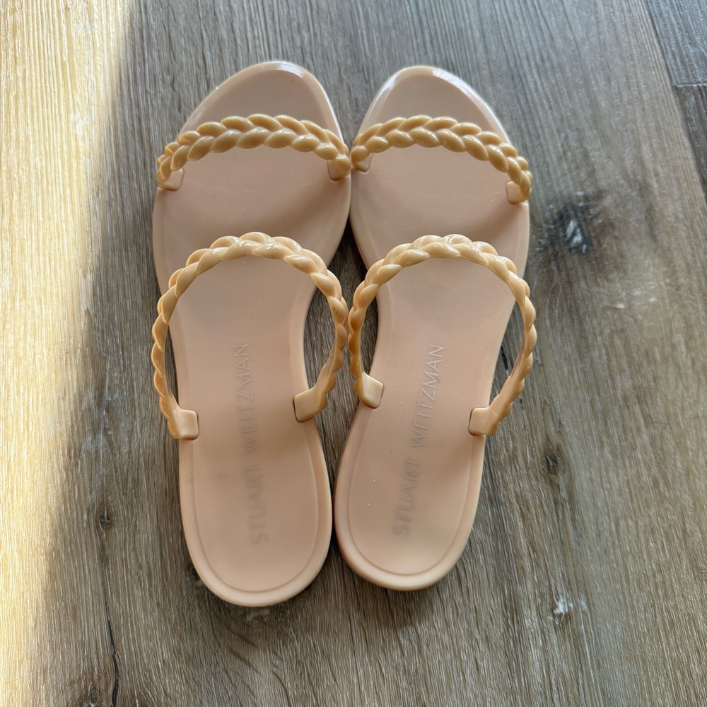 Stuart Weitzman Sawyer Jelly Braided Yellow Nude Sandals Size 9